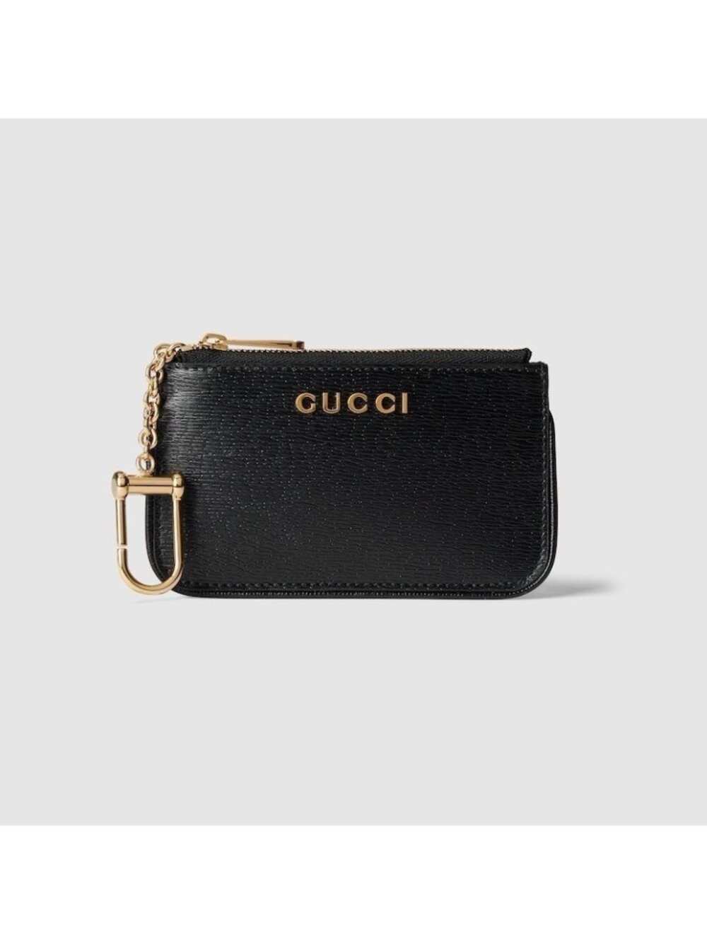 NEW GUCCI Zip Key Case With Script 100% Authentic Black Wallet Cardholder